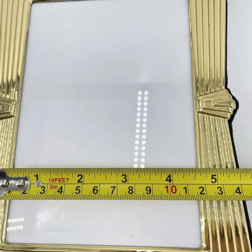 2 Solid Brass Picture Frames Tabletop‎ Stepped Ribbed Art Deco Inspired